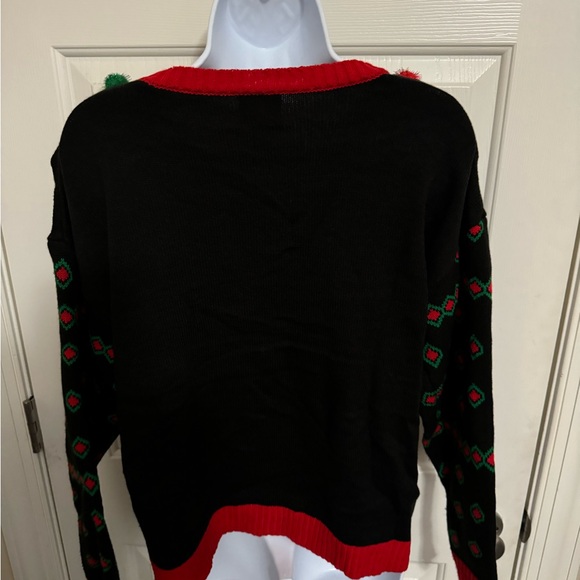Ugly Christmas Sweater Large Black 3D Elf Hat And Shoes What The Elf funny NWT - Picture 2 of 4